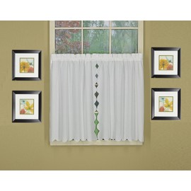 Today's Curtain, Orleans Scallop Curtain, White 30" Tier Pair and Tieback, 60" W x 30" L, White
