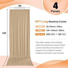 20×12 ft Wrinkle Free Beige Backdrop Curtain for Weddings Parties, 4 Panels 12ft Silky Polyester Wedding Drapes Backdrop Photo Back Drop Cloth for Birthday Baby Shower Photography Backgrounds