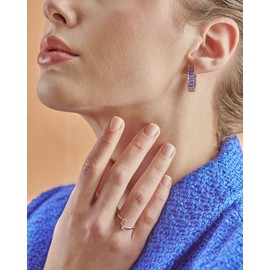 Lourny Crystal Hoop Earrings for Women, 18K Gold Plated Chunky CZ Earrings Hypoallergenic Trendy Lightweight Earring Multcolors Jewelry Gifts for Women (Purple)