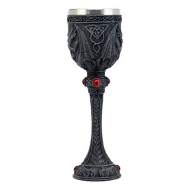 Ebros Gift Medieval Wizard Druid Alchemy Dual Twin Dragons Guarding Blood Crystals Tall Wine Goblet Chalice With Celtic Knotwork 9.25"H Dungeons And Dragonlings Mythology