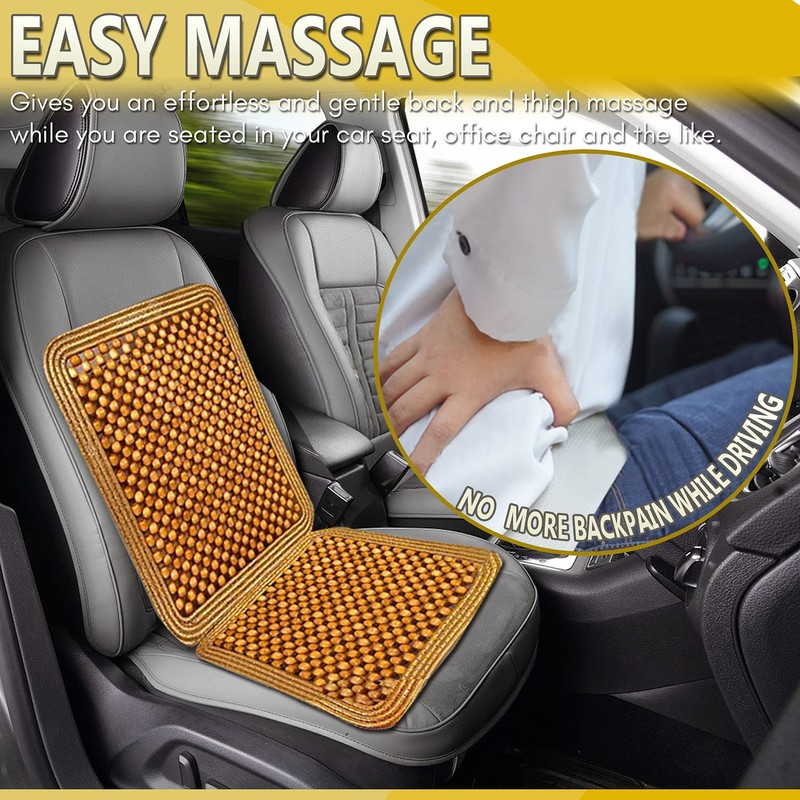 ZONETECH Wooden Beaded Car Driver Seat Cushion - Natural Double