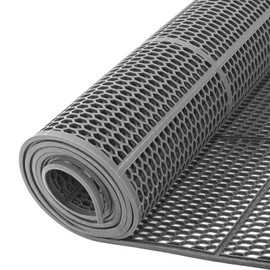 tonchean 3X10 Ft PVC Drainage Pool Mat for Deck Non-Slip Mesh Hollow Wet Area Floor Mats 0.22'' Thick Waterproof Pool Deck Rug for Kitchen, Bathroom, Patio, Bar, Indoor & Outdoor Use, Grey