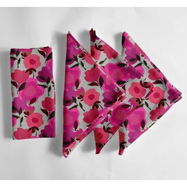 Vargottam Elegant Bold Floral Print on Pink Cotton Muslin Napkins - Set of 12, 20x20 Inches, Luxurious Self-Check Texture, Perfect for Upscale Dining, Weddings, and Events - Machine Washable