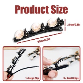 WATUNID 16 Pieces Glitter Crystal Stone Braided Hair Clips, Rhinestone Pearl Four Leaf Clover Rose Flower Double Layer Section Hair Clip with 3 Small Clips, Hair Accessories for Women