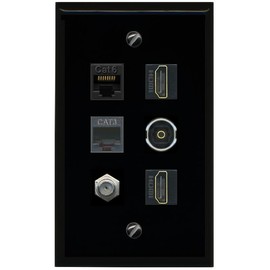 RiteAV CAT6 Coax 2 HDMI Phone TOSLINK Flat/Solid Wall Plate [Black]