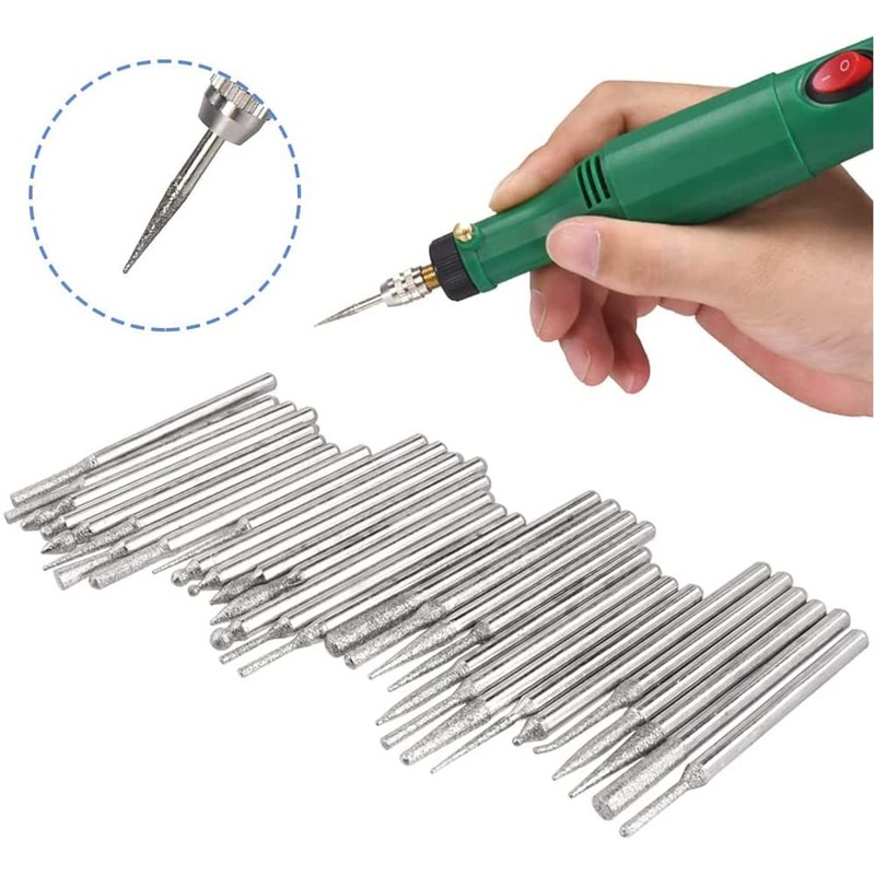 Diamond Burr Drill Bits, Bestgle 30Pcs 1/8" Shank Titanium-Coated Polishing