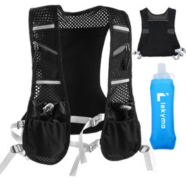 lekymo Running Vest with 500ML Soft Water Bottle 7 Pockets Running Hydration Vest with Phone Holder Breathable Reflective Adjustable Chest Straps & Waistband Running Vest for Women Men Super Light