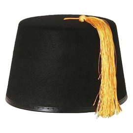 Black Fez Hat - Black Fez Hat With a Gold Tassel on the Top - Perfect for Film, Tv, or Religious Fancy Dress and Other Fancy Dress Events - Pack Of 1