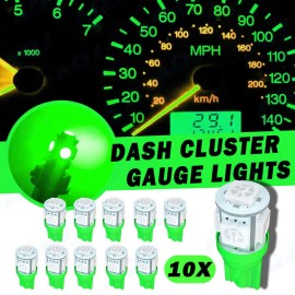 AQJ 10X Green LED Bulbs Instrument Cluster Panel Backlight Gauge Dash Lights