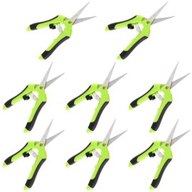 PINGEUI 8 PCS 6.5 Inches Green Gardening Pruning Scissors, Bud Trimming Scissors with Straight Tip Stainless Steel Blades, Micro Tip Hand Pruning Shears for Garden and Lawn