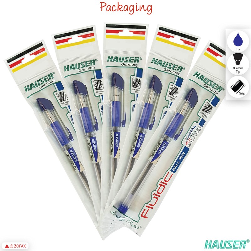 HAUSER Fluidic 5 x 0.7mm BLUE Acu-Flow Smooth Ballpoint Pens