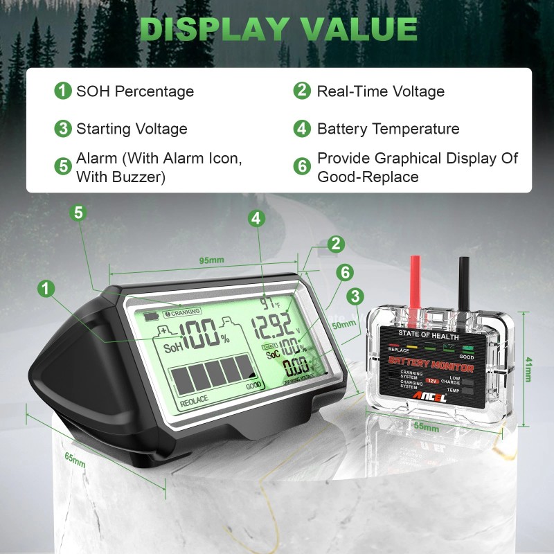 ANCEL LCD 12V Battery Tester Battery Health Analyzer Charging Test