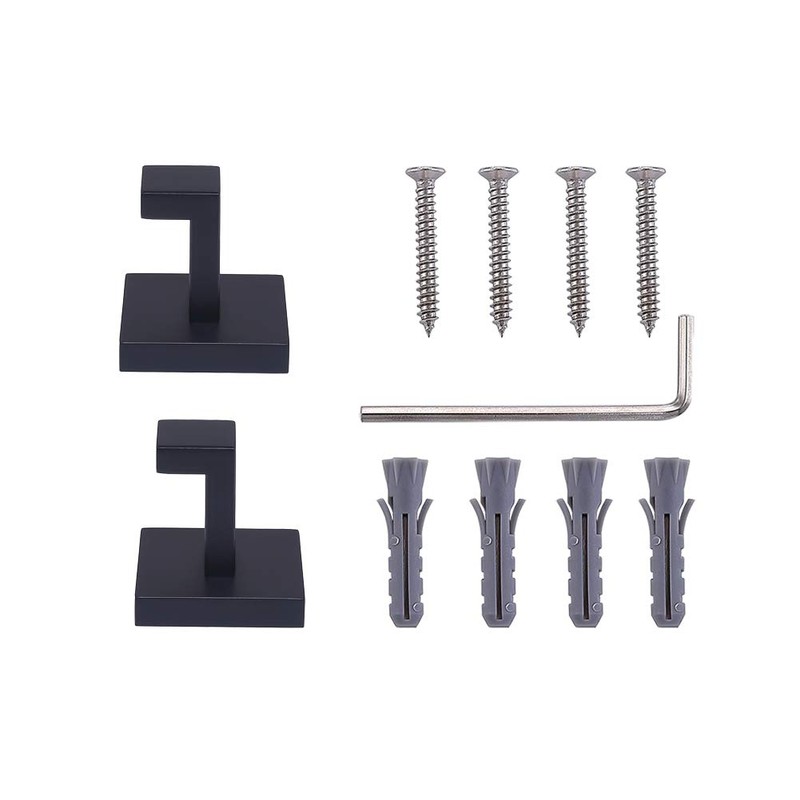 TASTOS Bath Towel Hooks Matte Black, 2 Pack Stainless Steel