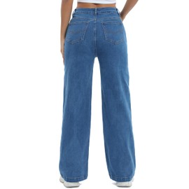 ETTELO Women Jeans High Waist Trendy Tummy Casual Control Jeans Y2k Boyfriends Straight Blue Jeans for Women