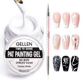 GELLEN White Painting Gel for Nails, Gel Paint for Nails, No Wipe French-nail Art Drawing Striping Liner Aura Ombres Pat Painting Gel Polish Nail Art for Home Salon DIY Manicure, UV/LED Cured