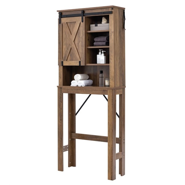 Rustic Brown Over The Toilet Bathroom Storage Cabinet with Sliding