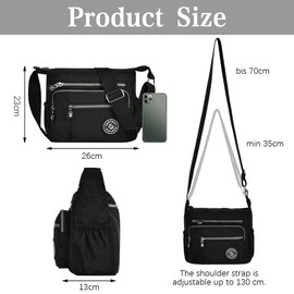 Aucuu Nylon Umhängetasche Damen, Schultertasche Handtaschen Multi Pocket mit Größere Kapazität, Damen Umhängetasche mit Mehreren Taschen, Multifunktionale Crossbody Bag für Arbeit Schule Shopper