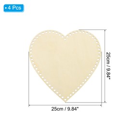 PATIKIL 10" x 10" Crochet Basket Bottom, 4Pcs Heart Shape Blank Crochet Knitting Wooden Base for DIY Craft Weaving Basket Making Supplies Home Decoration