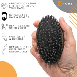 Kobe Palm Men's Military Style Boar Bristle Hair Brush/Beard Brush - Hand Sized Beard Brush for Men - Perfect for Beard Care - Works Well With Beard Oils (Dark Ash)