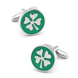 SHIPITNOW 4-leaf trefoil cufflinks green background - Original cufflinks Irish theme, Irish - Fancy accessory or Saint Patrick's costume shirt and jacket