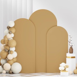 FANPROMS Khaki Arch Backdrop Cover Set of 3 (6FT 6.6FT 7.2FT) Spandex Arch Covers Stretchy Fabric Chiara Backdrop Cover for Metal Arched Frame Tan Arch Stand Covers for Birthday Party Ceremony Decor