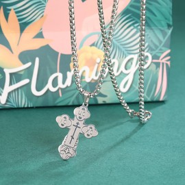 EUEAVAN Orthodox Cross Pendant Necklace Stainless Steel Classic Cross Pendant Necklace Russian Orthodox Amulet Jewellery Religious Necklace (Orthodox Cross box chain silver)