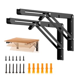 JOY DECOR 14 Inch Heavy Duty Folding Shelf Brackets, 2 Pack (1 Pair) Collapsible Wall Mounted Brackets for Fold Down Table, Stainless Steel Folding Table Hinge, Matte Black