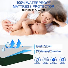 Sufdari Waterproof Mattress Protector double,135x190cm Mattress Cover for Bed,30cm Deep Pocket Fitted Sheet Style Mattress Protector with Elastic Rubber Band-Green