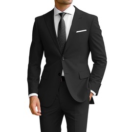 Mens Suit Classic Fit 2 Piece Suits for Men Wedding Suit Formal Business Suit Blazer Pants Suit for Dinner Party Black