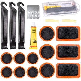 OLCANA Bike Tire Repair Kit Bike Tube Repair Set with 12pcs Patches, Sandpaper, Metal Rasp for MTB Road Bike and Motorcycle