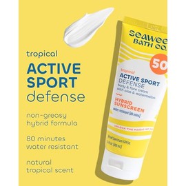 The Seaweed Bath Co. Active Defense SPF 50 Sport Crema protectora solar de amplio espectro, 3.4 onzas, algas marinas ricas en nutrientes, aloe,...    