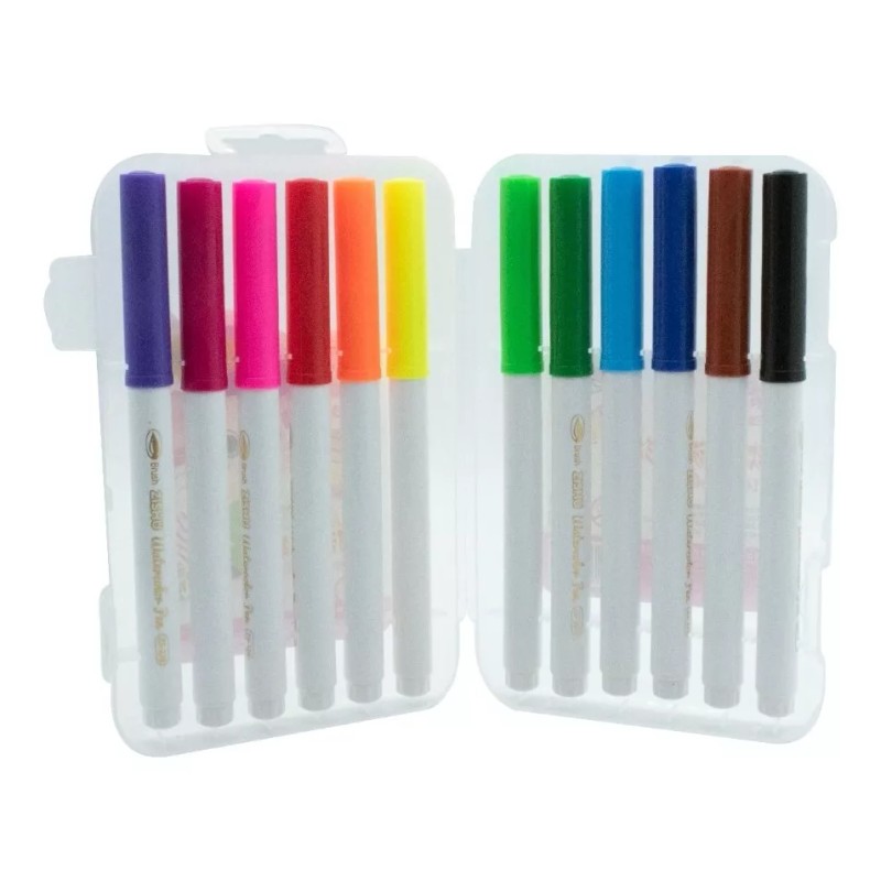 PINCELES 12 Plumones Punta Pincel Base Agua Colorear Rotulador Zs228