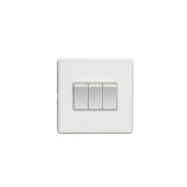 3 Gang 10Amp 2Way Switch Flat Concealed White Plate White Rockers