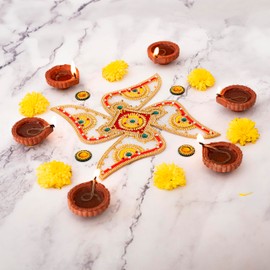 Handcrafted Designer Colorful Acrylic Rangoli for Home Temple Floor Interior Decor Decoration for Party Function Festival and Gifting Size- 8" (White Design)