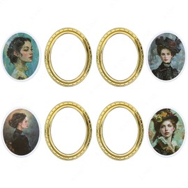 iLAND Miniature Dollhouse Accessories, 4 Dollhouse Picture Frame Set with 4 Beauty Portraits (4 Gold Oval Frames with 4 Pictures)