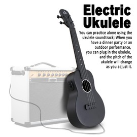 Electric Concert Ukulele, EASTROCK Carbon Fiber 23 Inch Ukelele Kit for Adult Professional, Beginner Uke with Case, Strap, Capo, Strings, Black