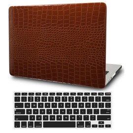 FFBOFFC Hard Cover Compatible with MacBook Pro 13 Inch Case 2015 2014 2013 2012 Model A1502 A1425 with Retina Display, Protective Crocodile Print Leather Hard Shell Case & Keyboard Cover Skin, Brown