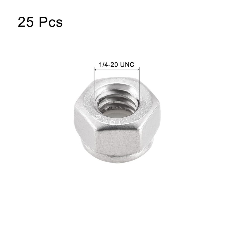 TA-VIGOR 25Pcs 1/4-20UNC Nylon Hex Lock Nuts, 304 Stainless Steel