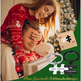 Jbniuay Couple Gifts Key Ring Partner Gifts 2 Pieces – Puzzle Key Rings Puzzle Key Ring with Engraving – "Forever and Ever" – Keyring, Stainless steel colour/black