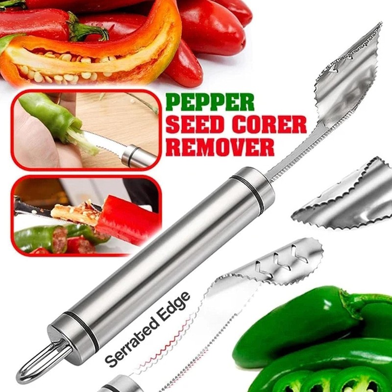Pack of 2 Stainless Steel Pepper Seeds Corer Remover Jalapeno