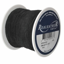 Realeather Suede Craft Lace Black 1/8" x 25 yds. by Silver Creek Realeather Made in USA