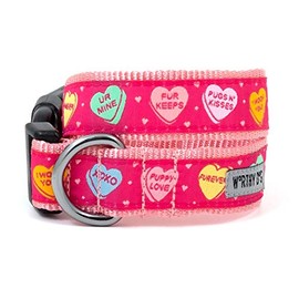 The Worthy Dog Puppy Love Dog Collar, Adjustable Heavy Duty Nylon Dog Collar with Strong Quick Release Buckle, Fits XL Size Dogs, Pink