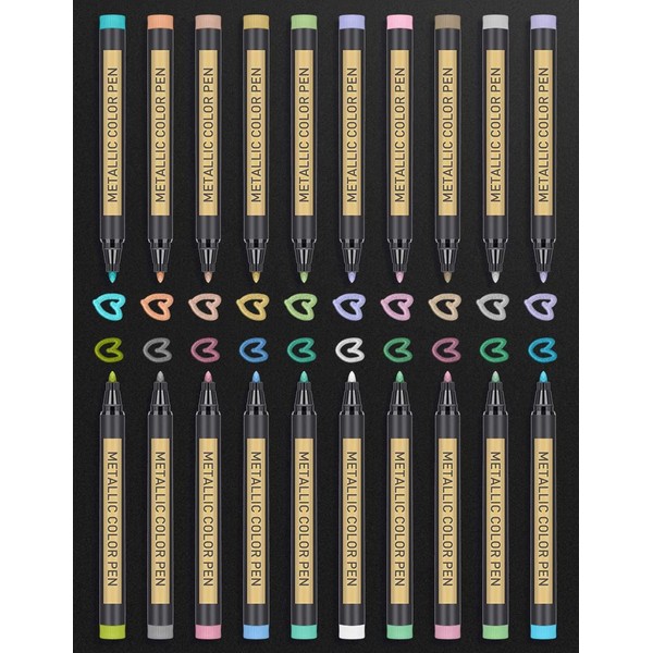 Lumeiy Metallic Marker Pens,20 Colours Gold Metallic Pen Set for