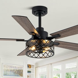 Curve Curio 46 Inch Farmhouse Ceiling Fan with Light Black Industrial Ceiling Fan Rustic Chandelier Fan for Living Room Bedroom Patio