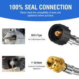 ABYDA 8Ft Propane Adapter Hose, 1 lb to 20 lb Converter for QCC1/Type1 Tanks, CGA600 Connection, Propane Tank Hose Fit for Coleman Stove, Weber Q Grill, Buddy Heater, Fits 5-40 lb Propane Tanks