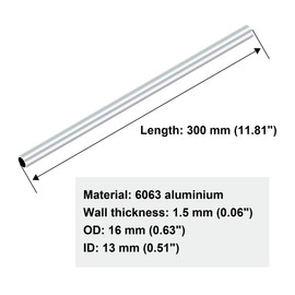 iMeistek 6063 Aluminum Round Tubing 16mm OD 13mm ID 300mm Length 1.5mm Wall Seamless Straight Aluminum Tube (Pack of 3)