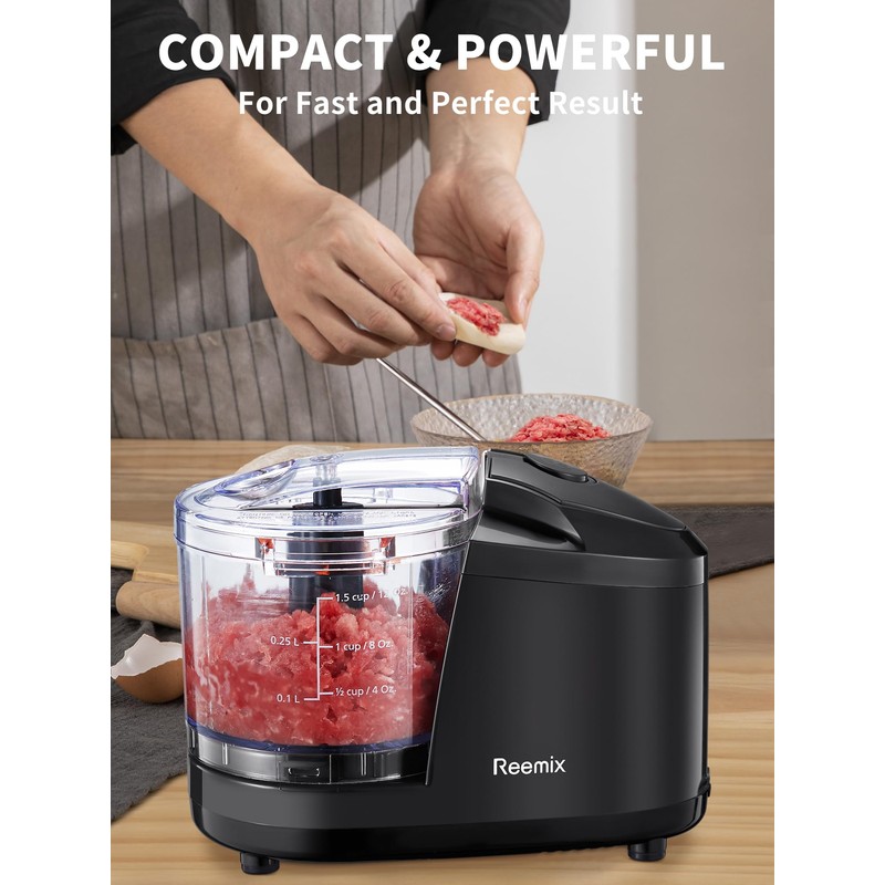Reemix 1.5-Cup One-Touch Electric Food Chopper, 100W Mini Food Processor