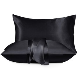 Moonlight Bedding Satin Black Pillowcases 2 Pack - Silk Pillowcase for Hair and Skin Luxury Satin Pillowcases with Envelope Closure Satin Pillow Case Standard Satin Silk Pillowcase (50x75 CM)