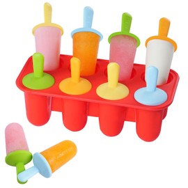 Miaowoof Silicone Popsicles Molds for Toddlers, 8-Cavity Non-BPA Premium Silicone Small Popsicle Molds, Ice Pop Mold with 8 Colorful Reusable Sticks for Kids (Red)