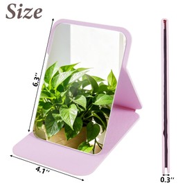 Pink Folding Travel Mirror, 6x4 inches PU Portable Adjustable Rectangular Ultrathin Vanity Mirror with Stand, for Travel, Camping,Home